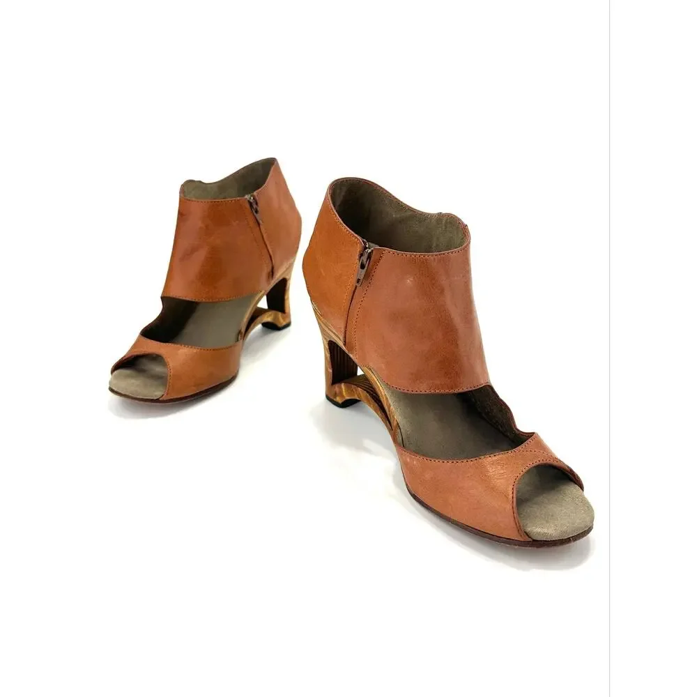Calleen Cordero D'Orsay Wedge Sandal Size 7 Brown Leather Embellished Open-Toe